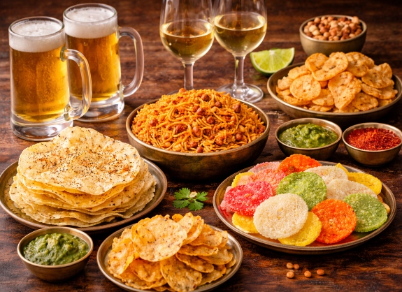 Indiase Snacks Borrel Bhujia Papadums Drankjes