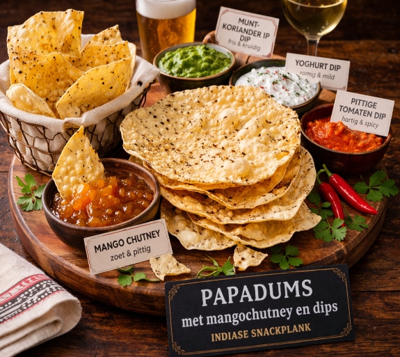 Papadums Mangochutney Dips Indiaase Snackplank