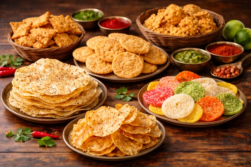 Verschillende Papadums Indiaase Crackers