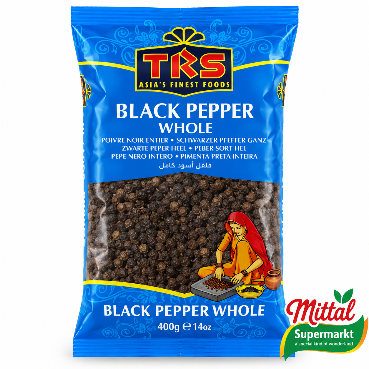 TRS Black Pepper Whole 400g, Hele Zwarte Peperkorrels