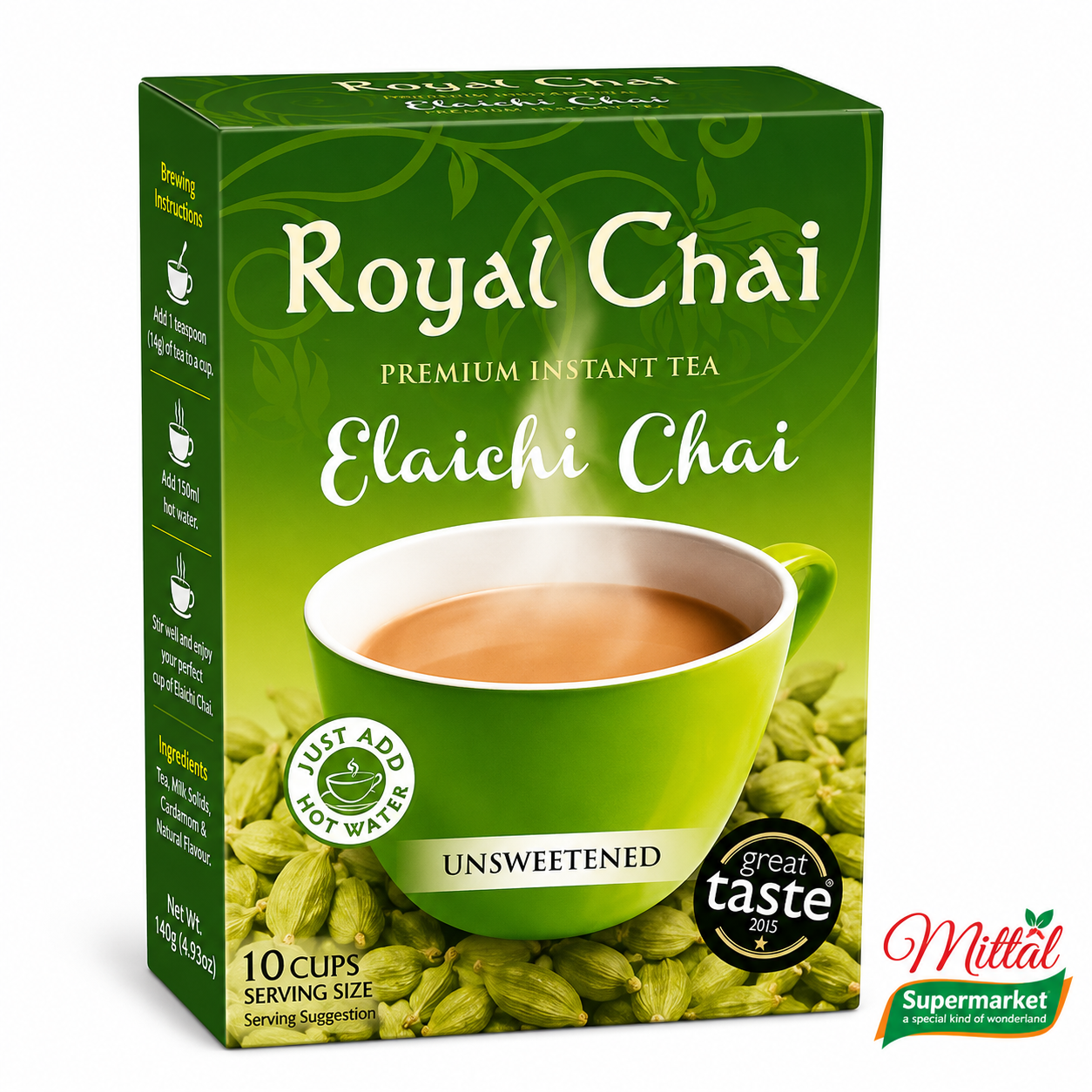 Royal Chai Elaichi Unsweetened, Kardemom Chai 10 Sachets