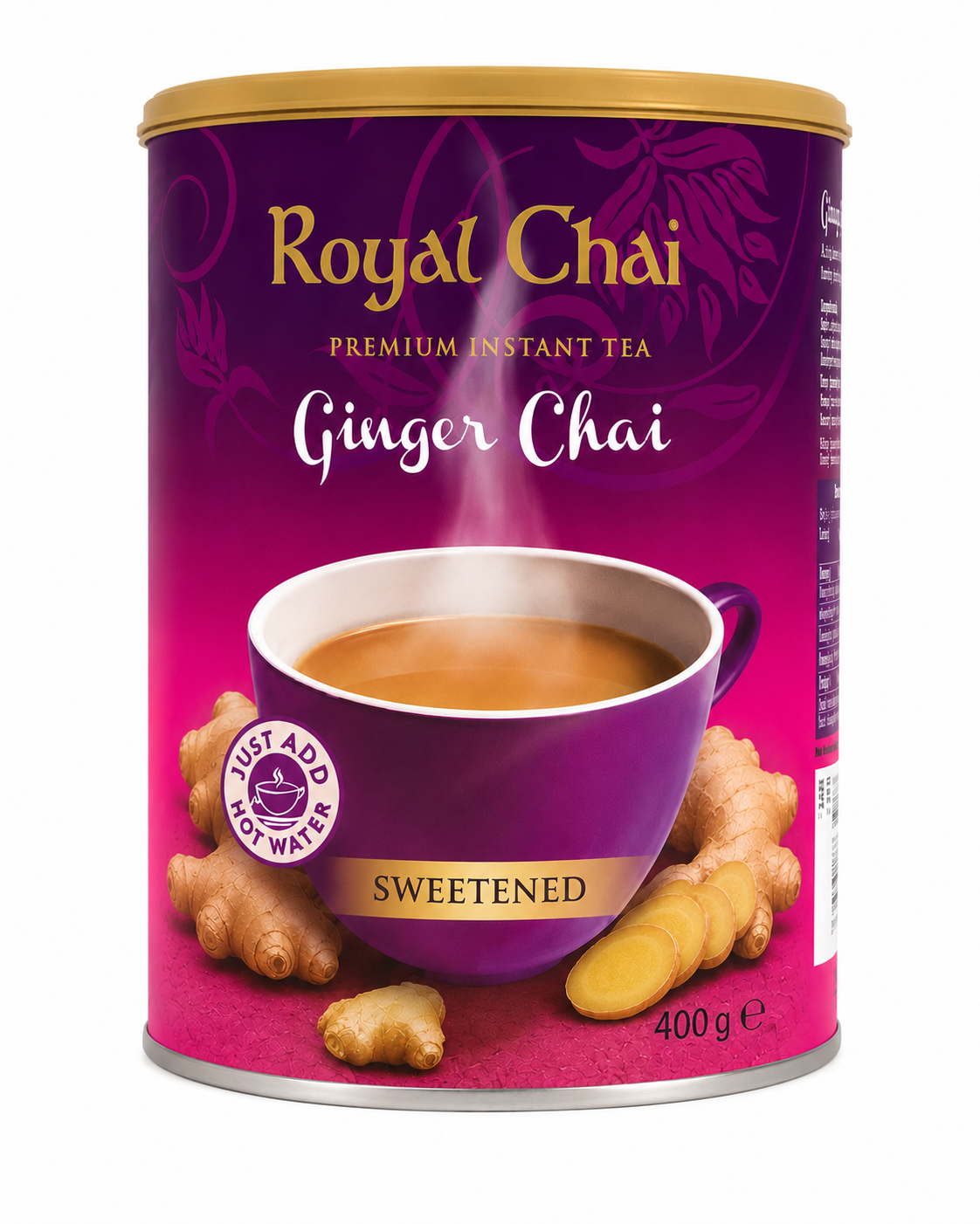 Royal Chai Ginger Sweetened Tub 400g, Gember Chai Voorraadpot