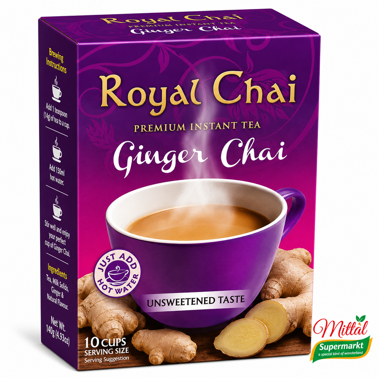 Royal Chai Ginger Unsweetened, Gember Chai 10 Sachets