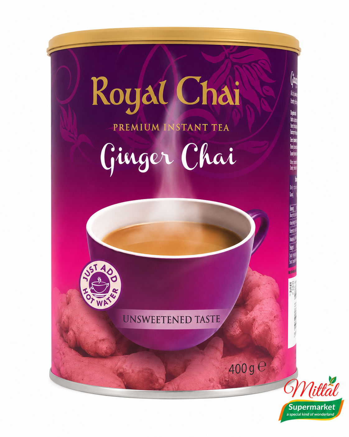 Royal Chai Ginger Unsweetened Tub 400g, Gember Chai Voorraadpot