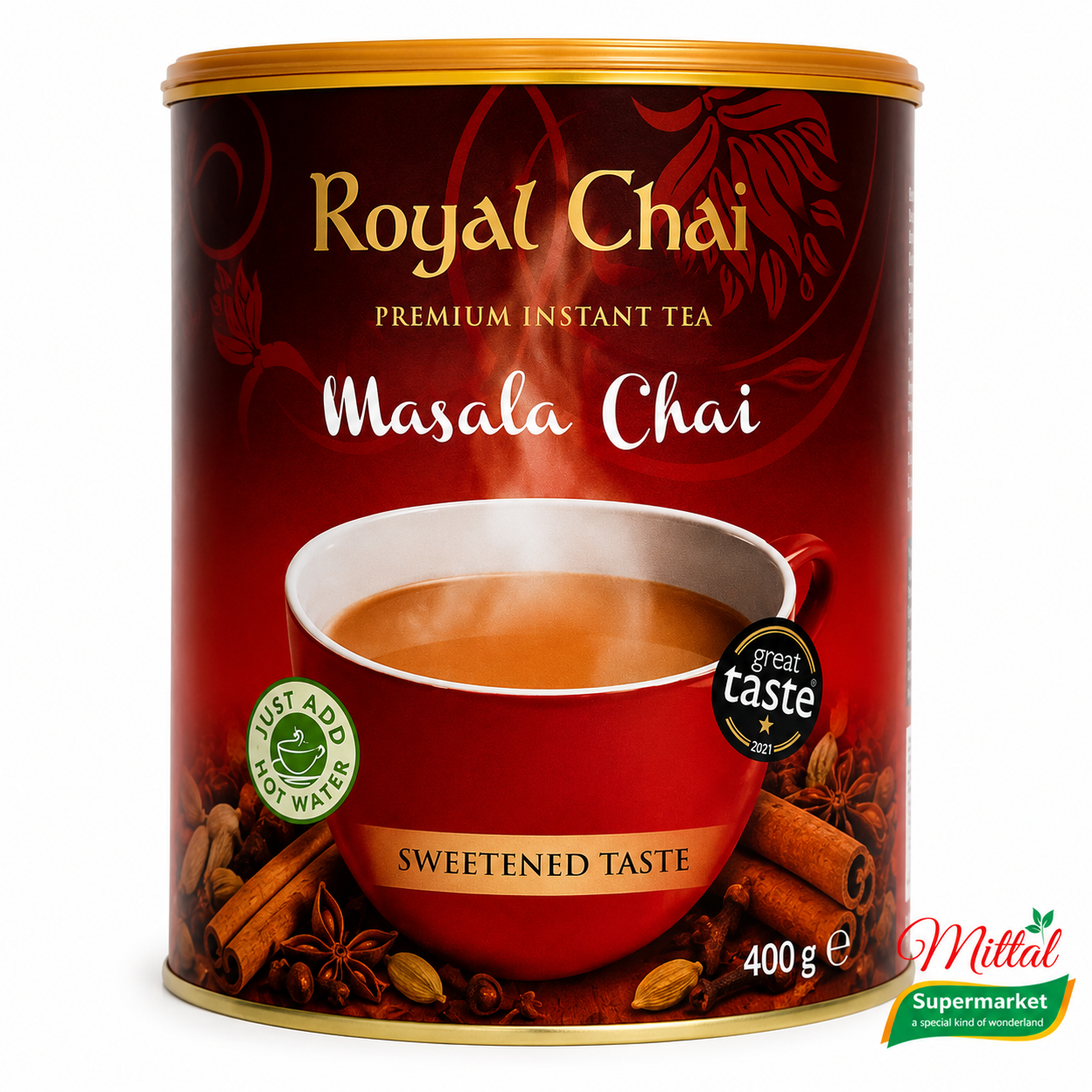 Royal Chai Masala Sweetened Tub 400g, Masala Chai Voorraadpot