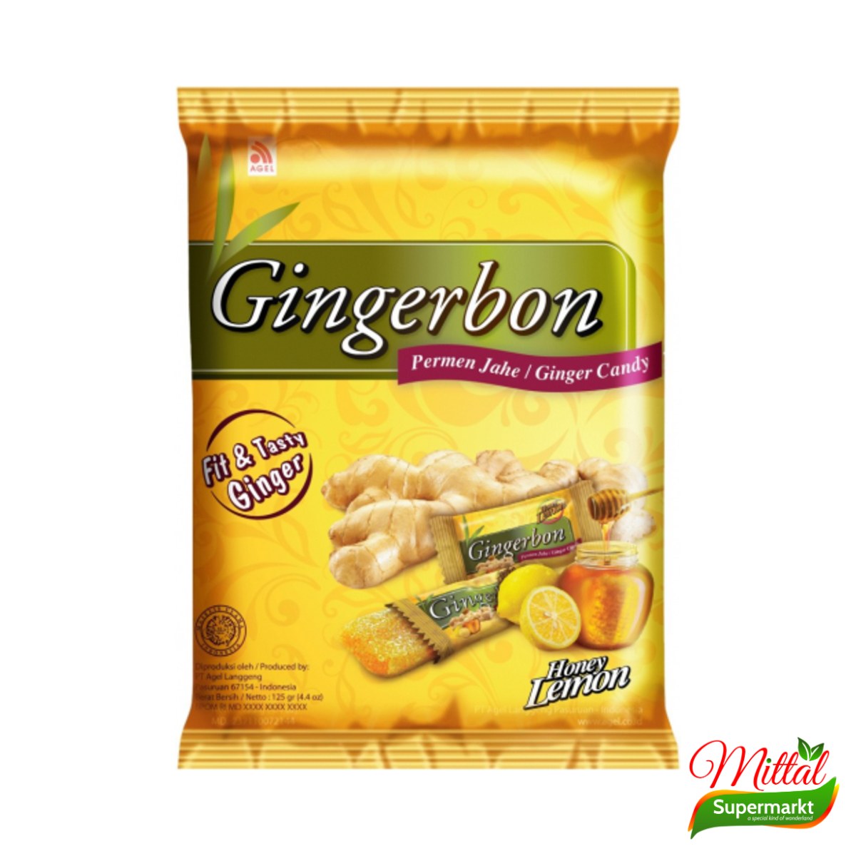 Agel Gingerbon Honing 125g, Zachte Gembersnoepjes met Honing (Ginger Candy)