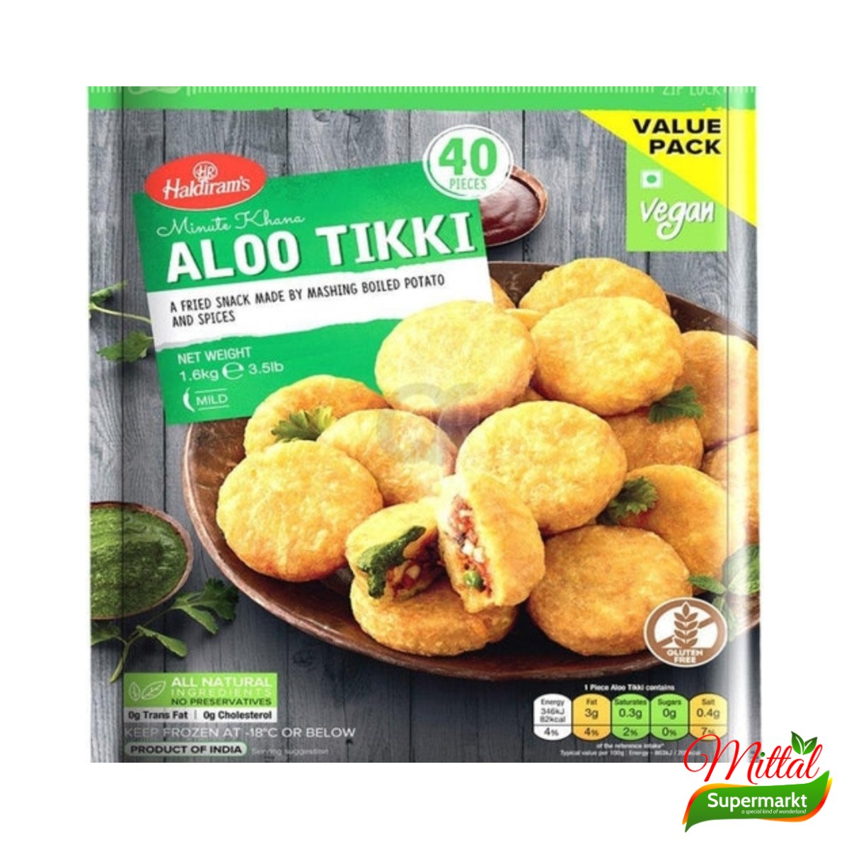 Aloo Tikki 40 Stuks Voordeelpak, Diepvries Aardappelkoekjes (Potato Patties)