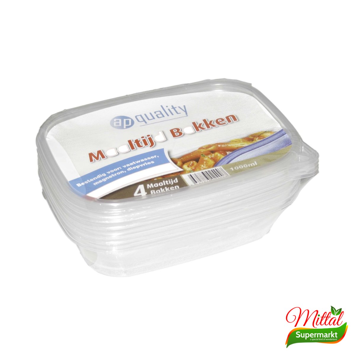 AP Quality Maaltijdbakken 1L 4 Stuks, Herbruikbare Bakken (Meal Prep Containers)
