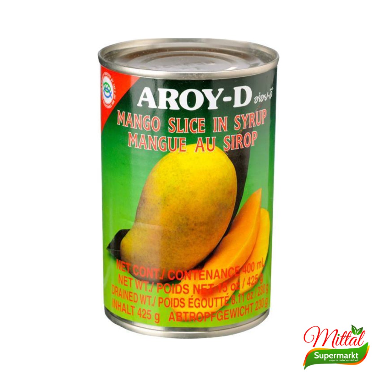 Aroy-D Mangopartjes 425g, Mango op Siroop uit Blik (Mango Slices in Syrup)