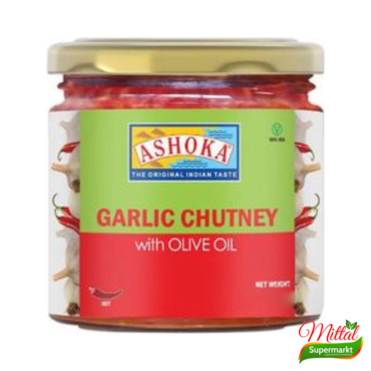 Ashoka Garlic Chutney 190ml, Pittige Knoflookchutney (Lehsun Chutney)