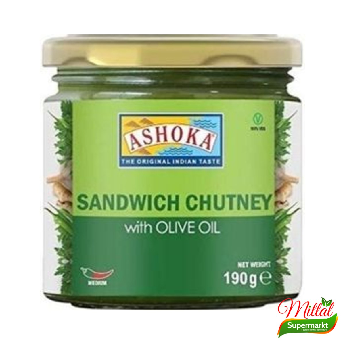 Ashoka Sandwich Chutney 190ml, Groene Muntchutney voor Sandwiches (Sandwich Chutney)