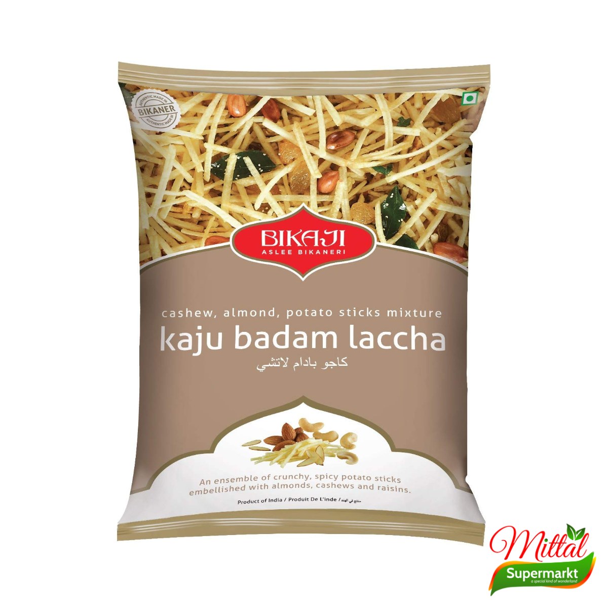 Bikaji Kaju Badam Lachha 200g, Snackmix met Cashew en Amandel (Kaju Badam Mixture)