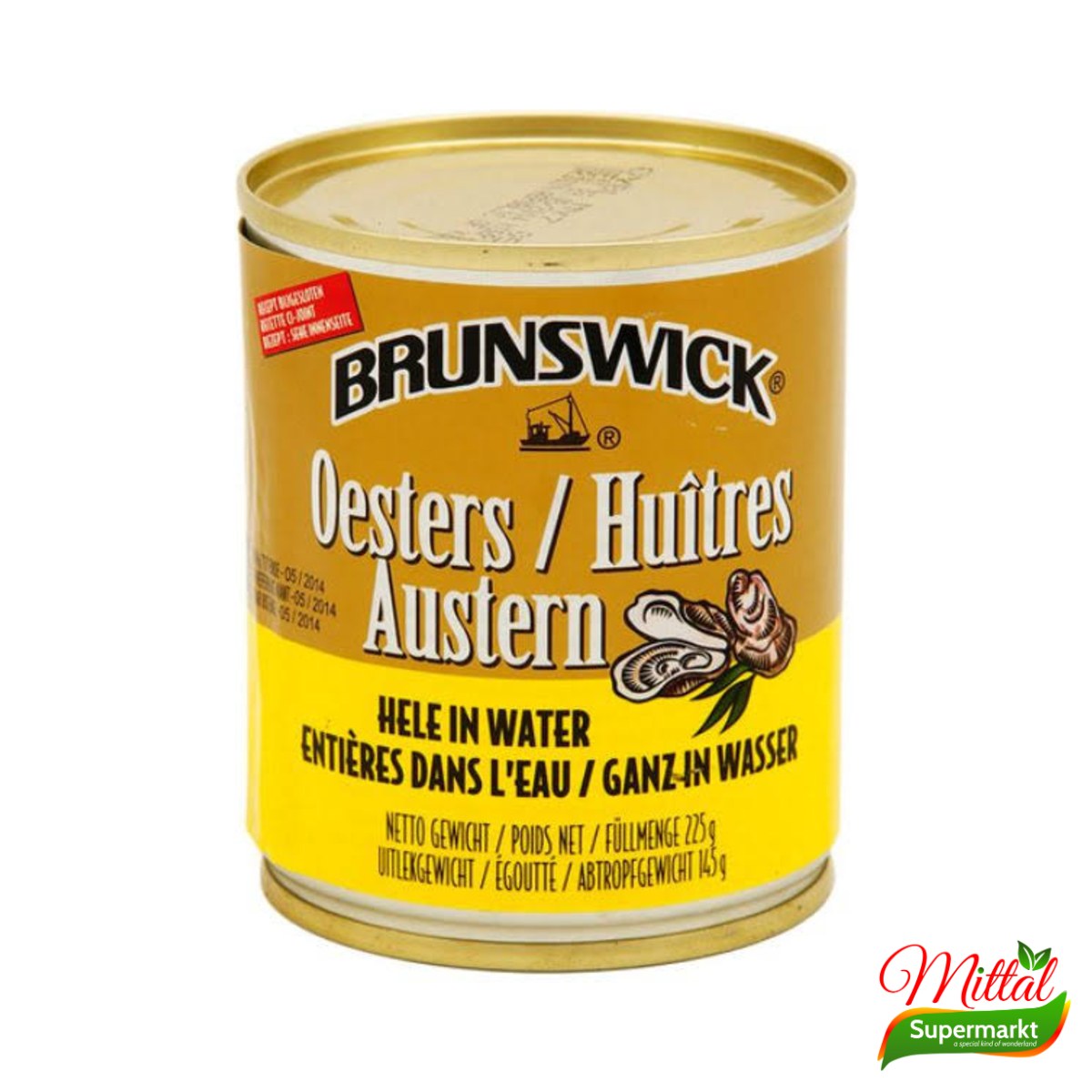 Brunswick Oesters in Water 225g, Hele Oesters uit Blik (Whole Oysters)