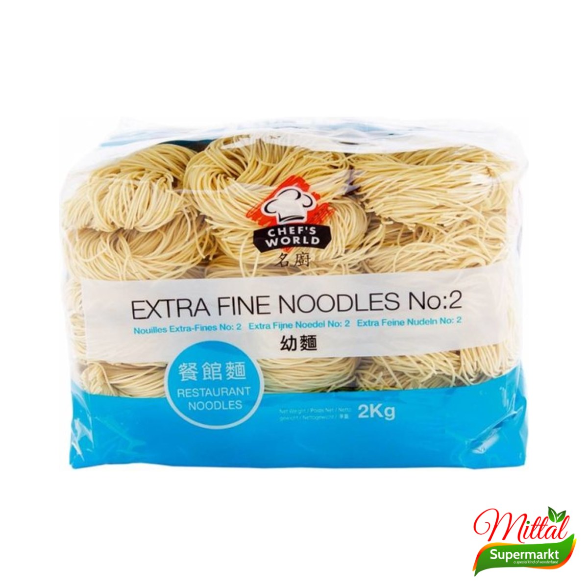 Chef's World Extra Fine Noodles 2kg, Dunne Noedels Grootverpakking (Fine Noodles)