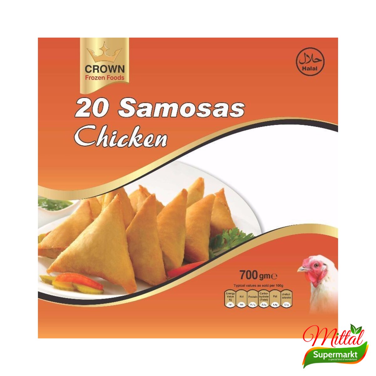 Crown Chicken Samosa 20 Stuks, Diepvries Samosa met Kip (Chicken Samosa)