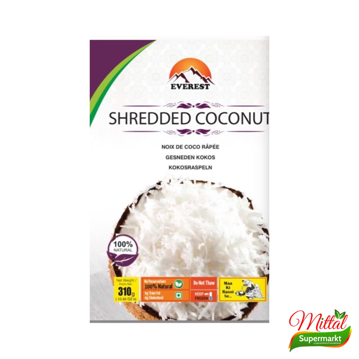 Everest Grated Coconut 310g, Diepvries Geraspte Kokos (Grated Coconut)
