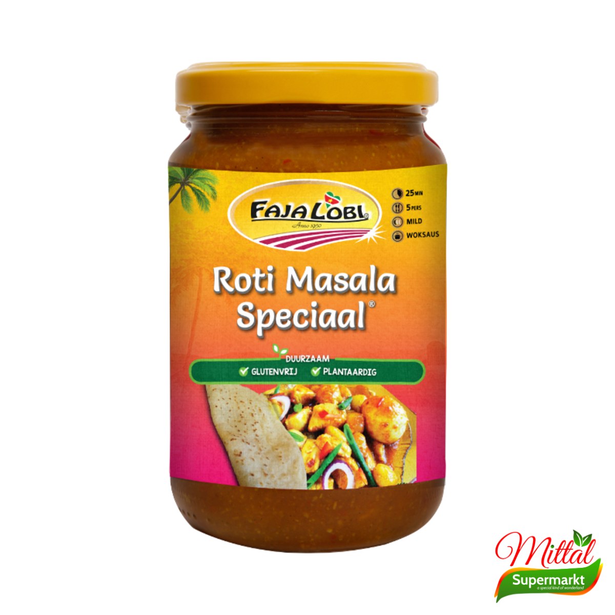 Faja Lobi Roti Masala Speciaal 360ml, Surinaamse Currybasis voor Roti (Roti Masala Sauce)