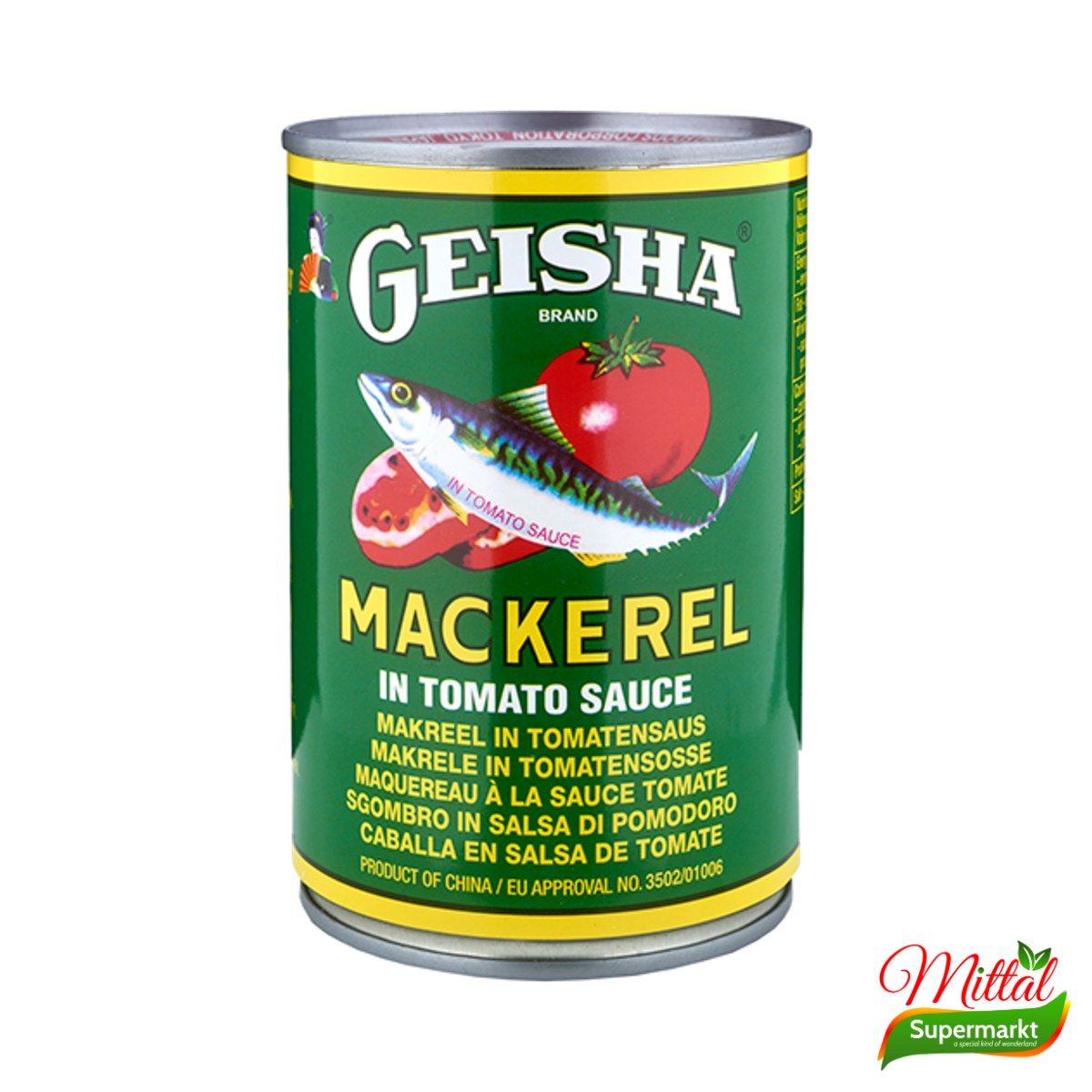 Geisha Makreel in Tomatensaus 425g, Familieblik Vis (Mackerel in Tomato Sauce)