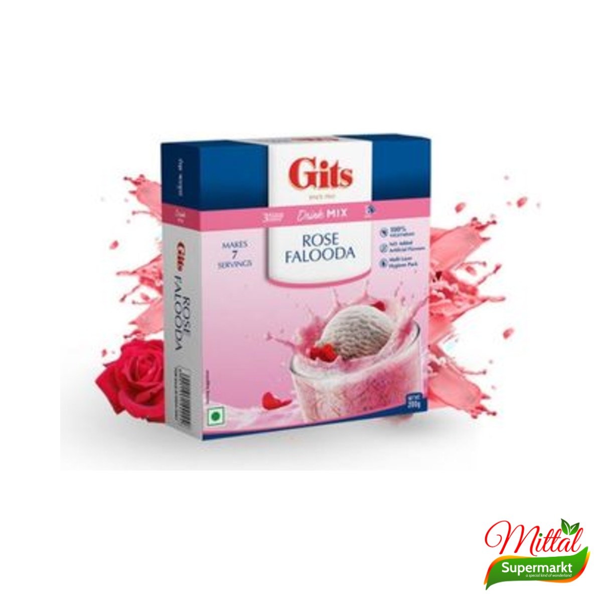 Gits Rose Falooda Mix 200g, Mix voor Rozen Falooda Dessert (Falooda) 2 gits rose falooda mix 200g – Gits Rose Falooda Mix 200g