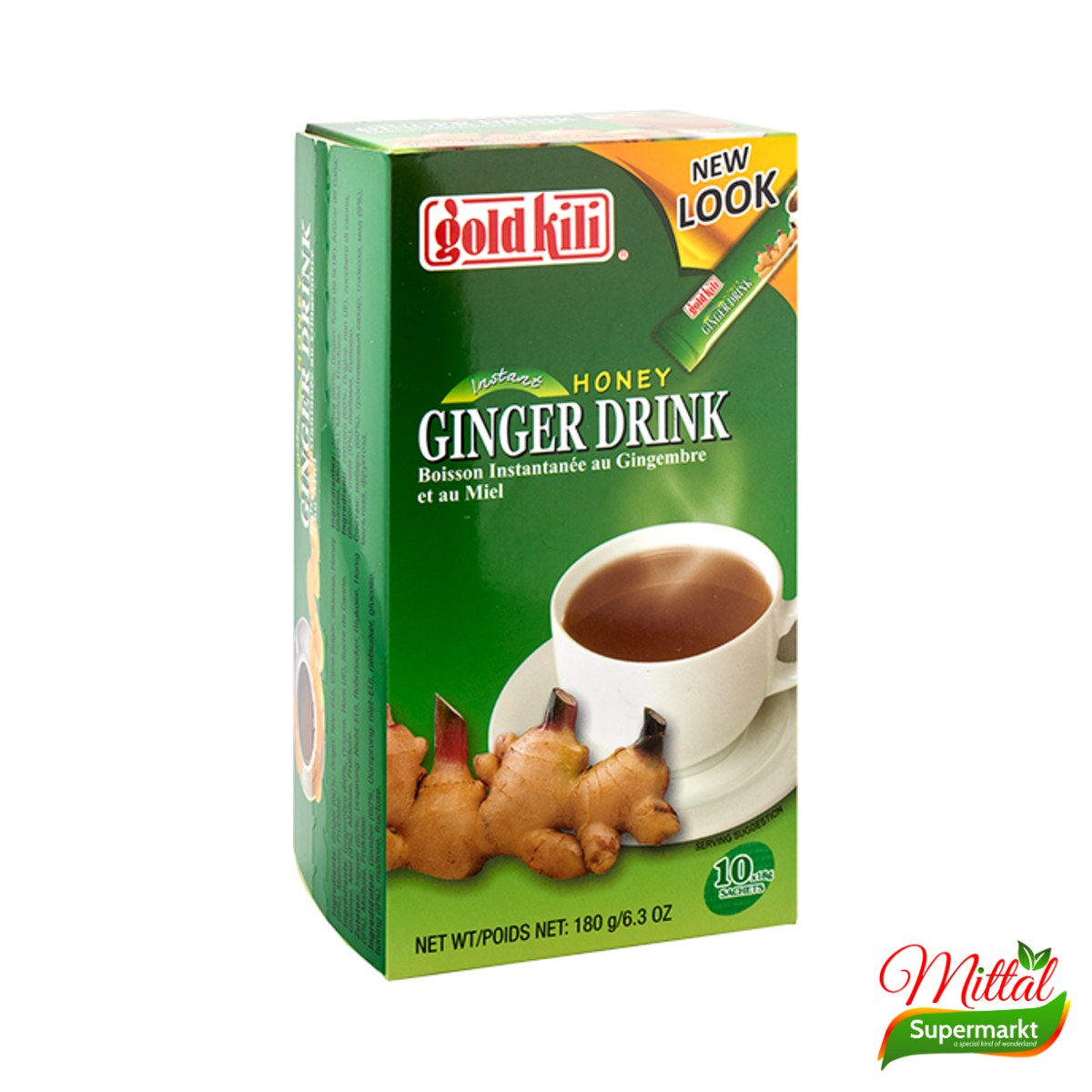 Gold Kili Ginger Drink 10 Zakjes, Instant Gemberdrank (Instant Ginger Drink)