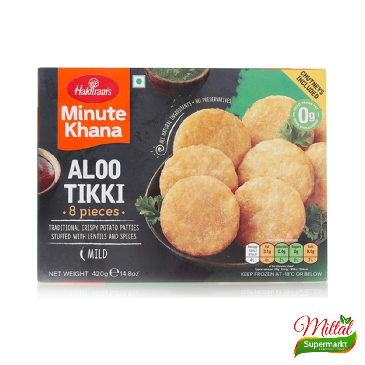 Haldiram Aloo Tikki 8 Stuks, Gekruide Aardappelkoekjes Diepvries (Potato Patties)