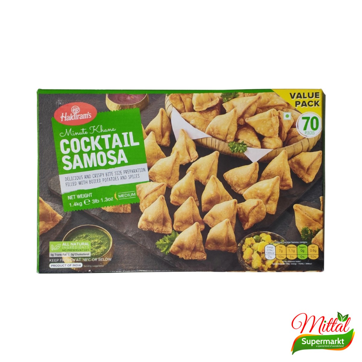 Haldiram Cocktail Samosa 70 Stuks, Mini Samosa's Diepvries (Mini Samosas)