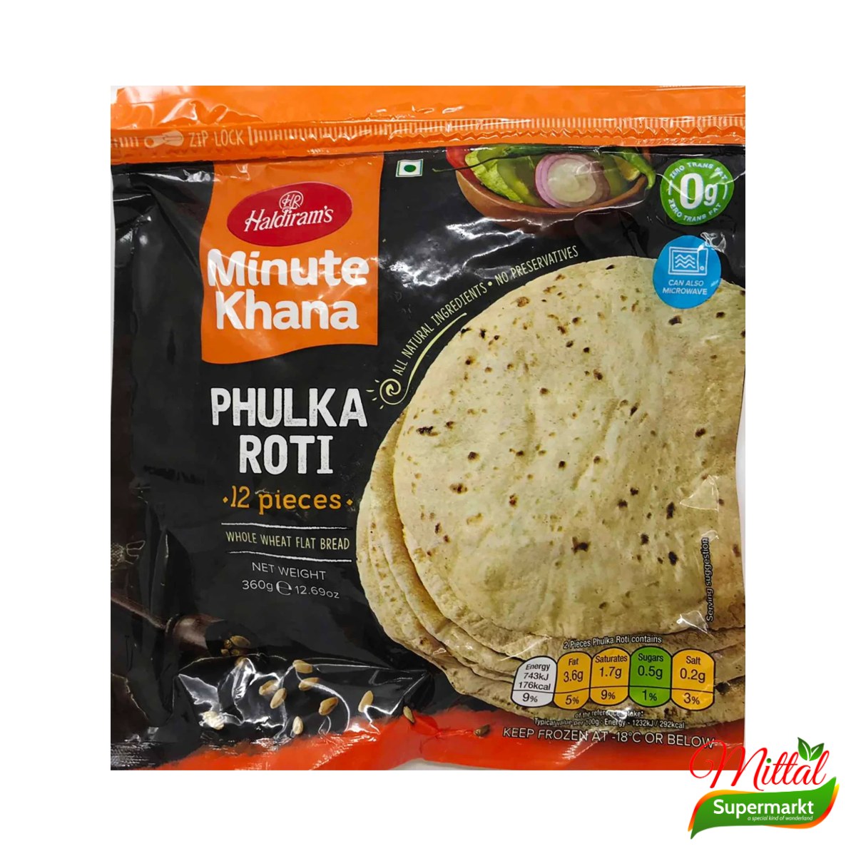Haldiram Phulka Roti 12 Stuks, Dunne Zachte Chapati Diepvries (Phulka Roti)