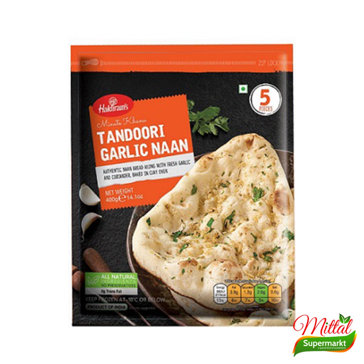 Haldiram Tandoori Garlic Naan 5 Stuks, Knoflooknaan Diepvries (Garlic Naan)