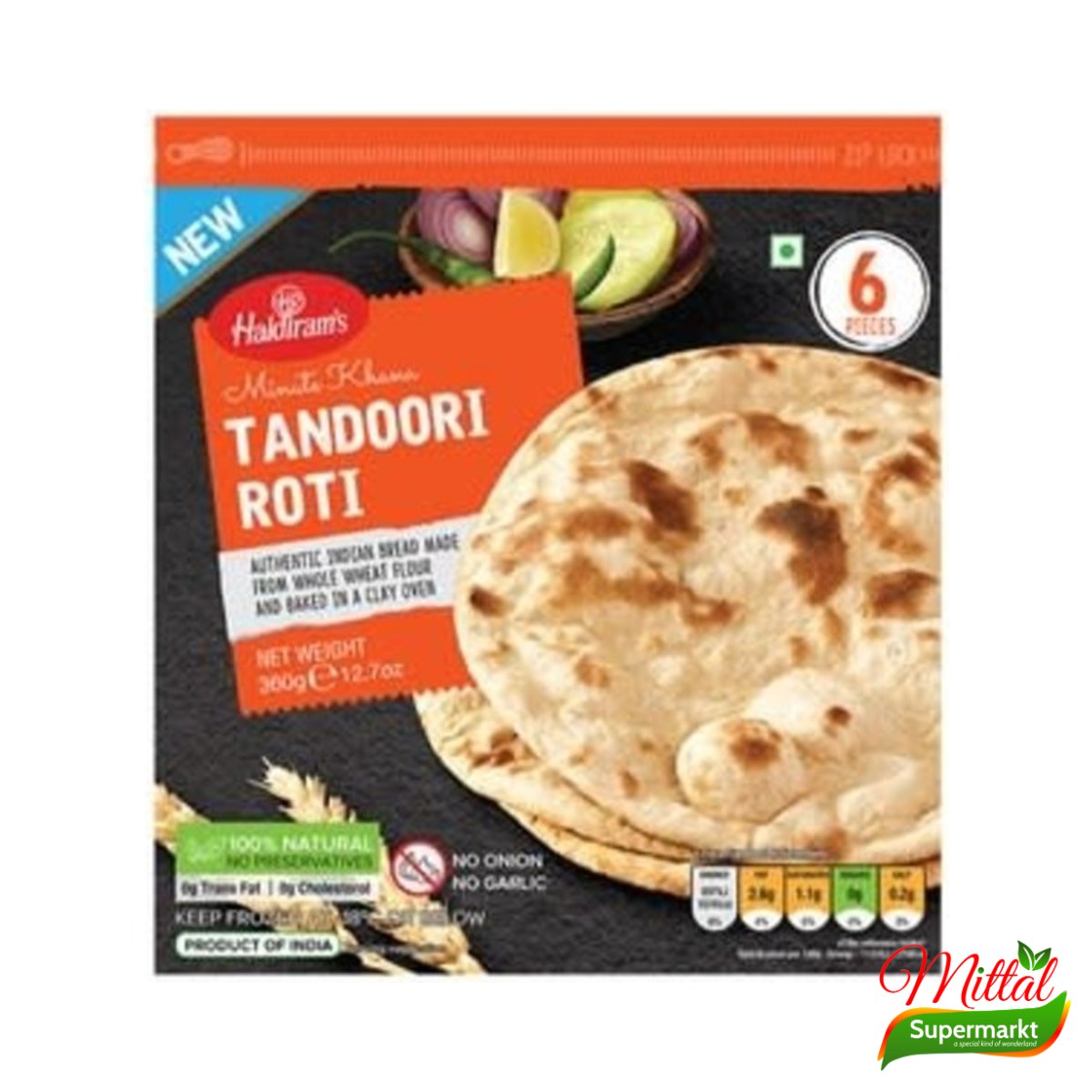 Haldiram Tandoori Roti 6 Stuks, Volkoren Roti Diepvries (Tandoori Roti)
