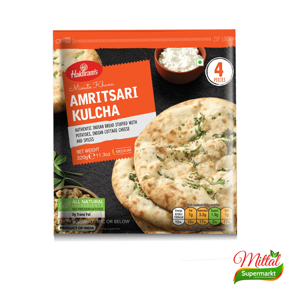 Haldiram's Amritsari Kulcha, Diepvries Gevuld Platbrood (Kulcha)