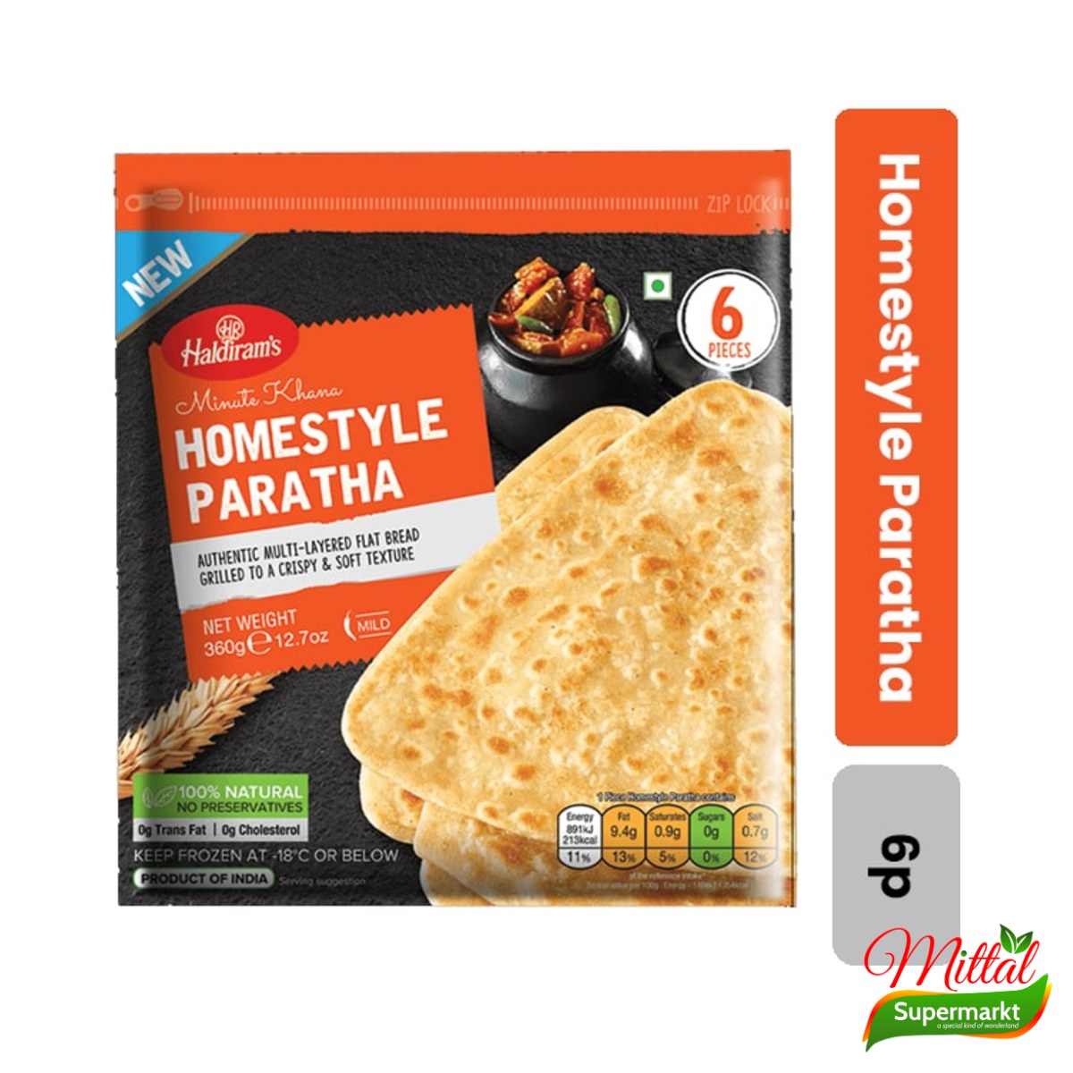 Haldiram's Homestyle Paratha Voordeelpak, Diepvries Indiase Platbroden (Paratha)