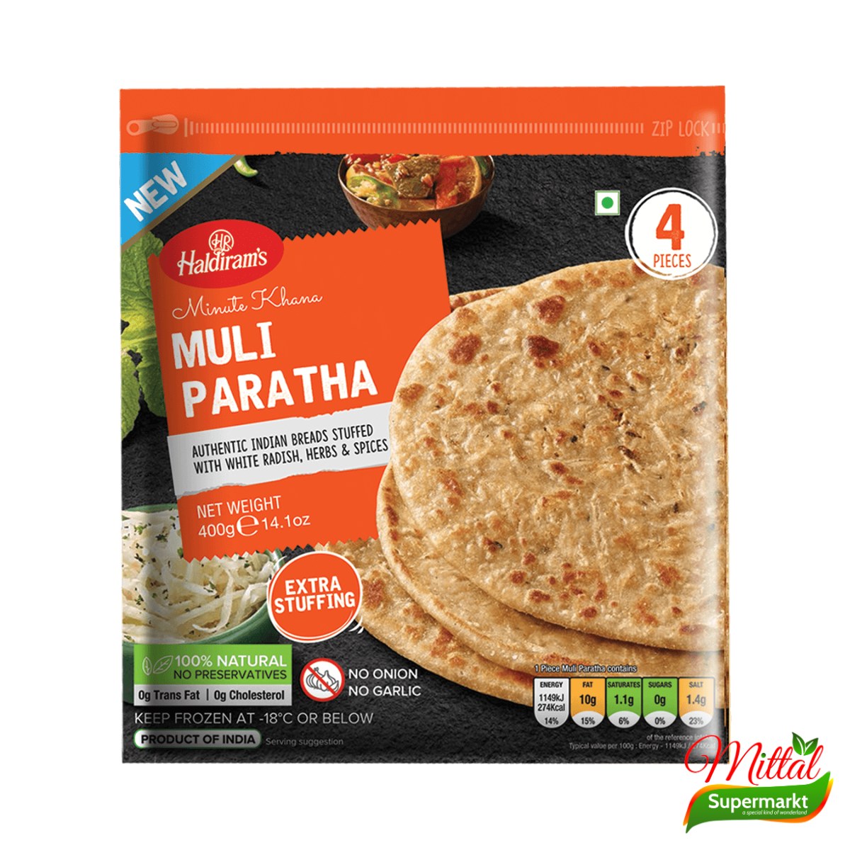 Haldiram's Mooli Paratha, Diepvries Platbrood met Radijs (Mooli Paratha)