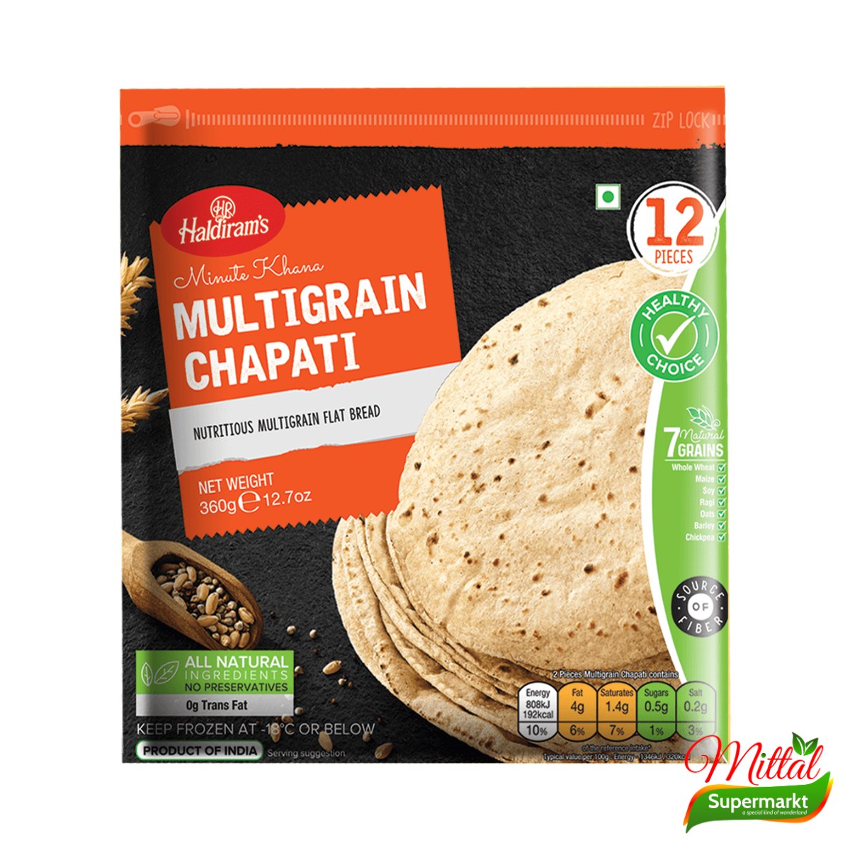 Haldiram's Multigrain Chapati, Diepvries Meergranen Platbrood (Multigrain Chapati)