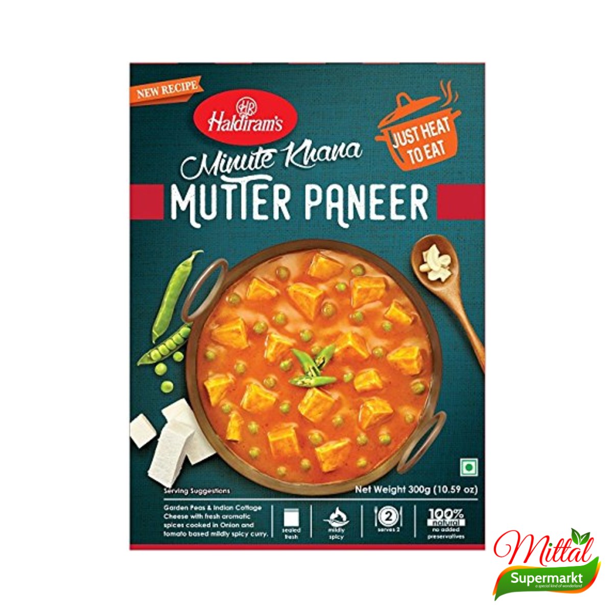 Haldiram's Mutter Paneer 300g, Kant-en-Klare Curry met Erwten en Paneer (Mutter Paneer)