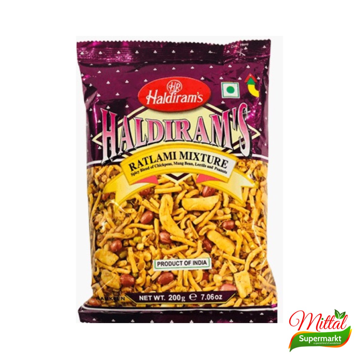 Haldiram's Ratlami Mixture 200g, Pittige Snackmix uit Ratlam (Ratlami Mixture)