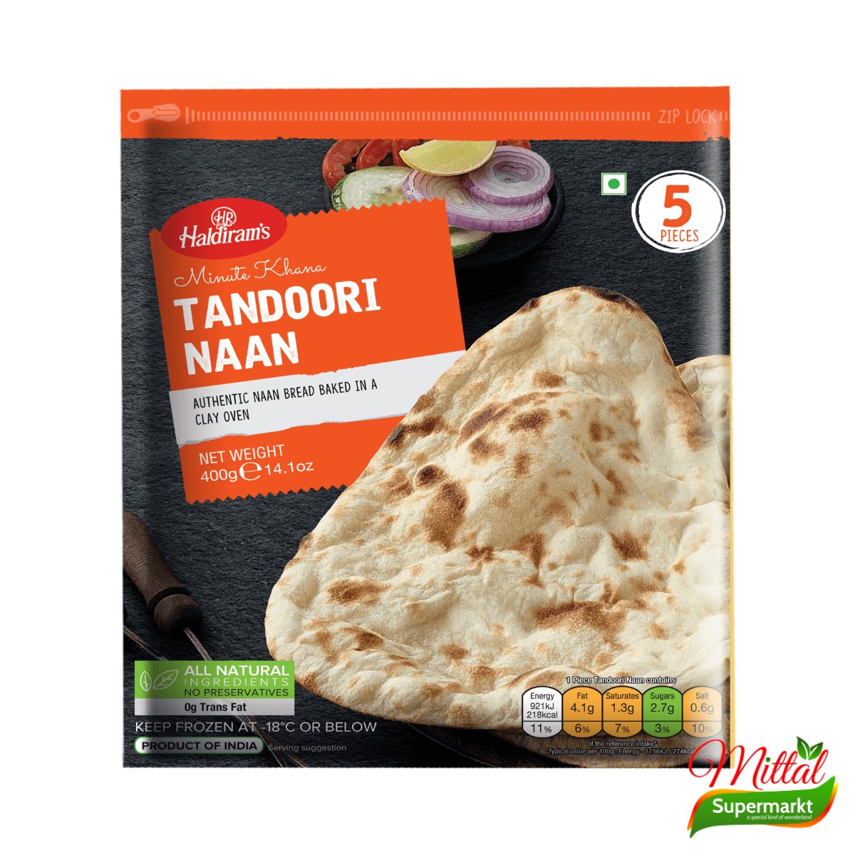 Haldiram's Tandoori Naan 5 Stuks, Diepvries Indiaas Naanbrood (Naan)