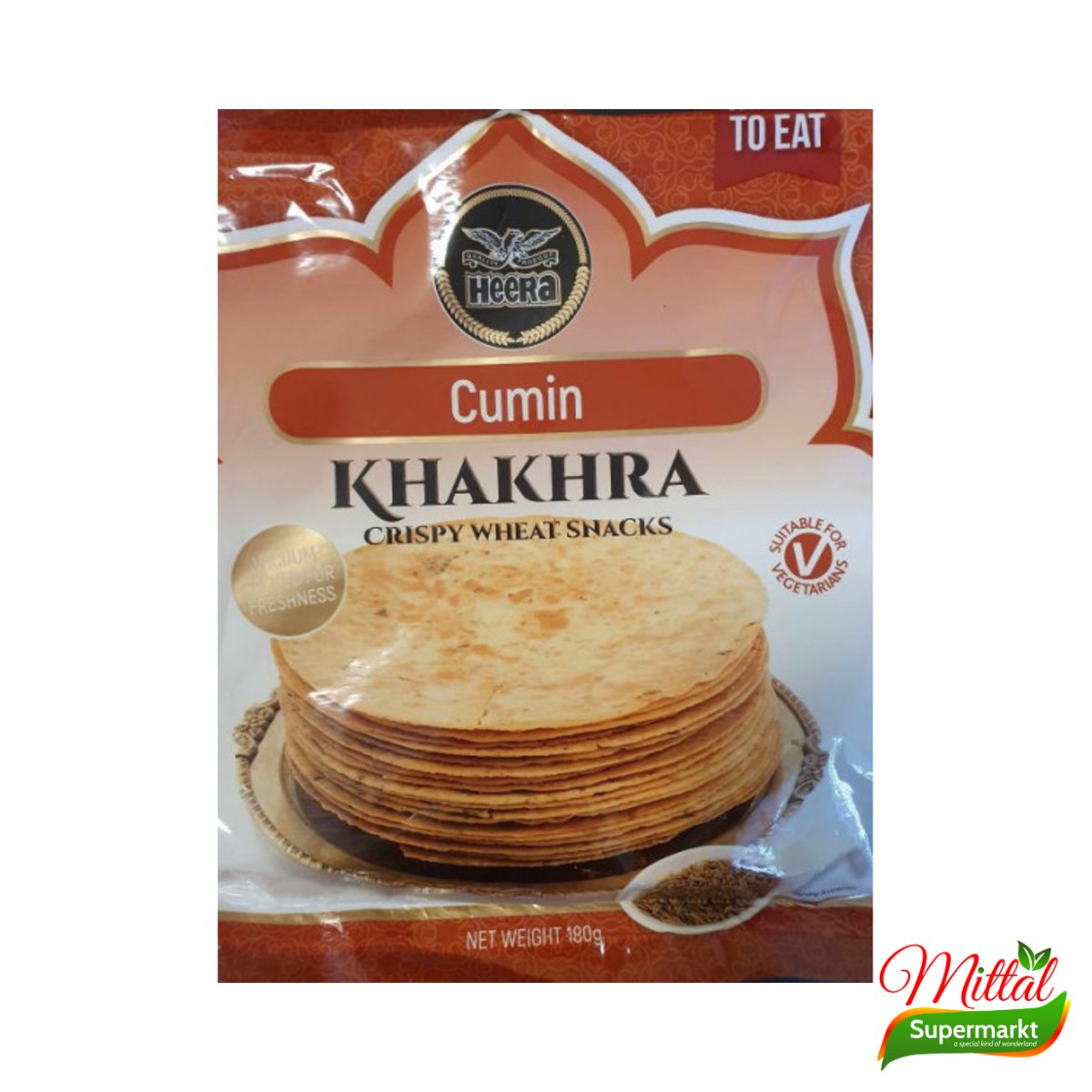 Heera Khakhra Jeera 180g, Krokant Platbrood met Komijn (Khakhra)