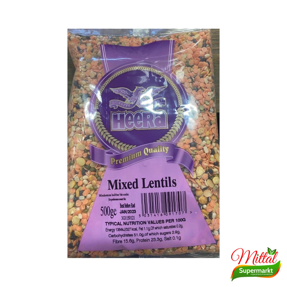 Heera Mixed Lentils 500g, Gemengde Linzen en Dal (Mix Dal)