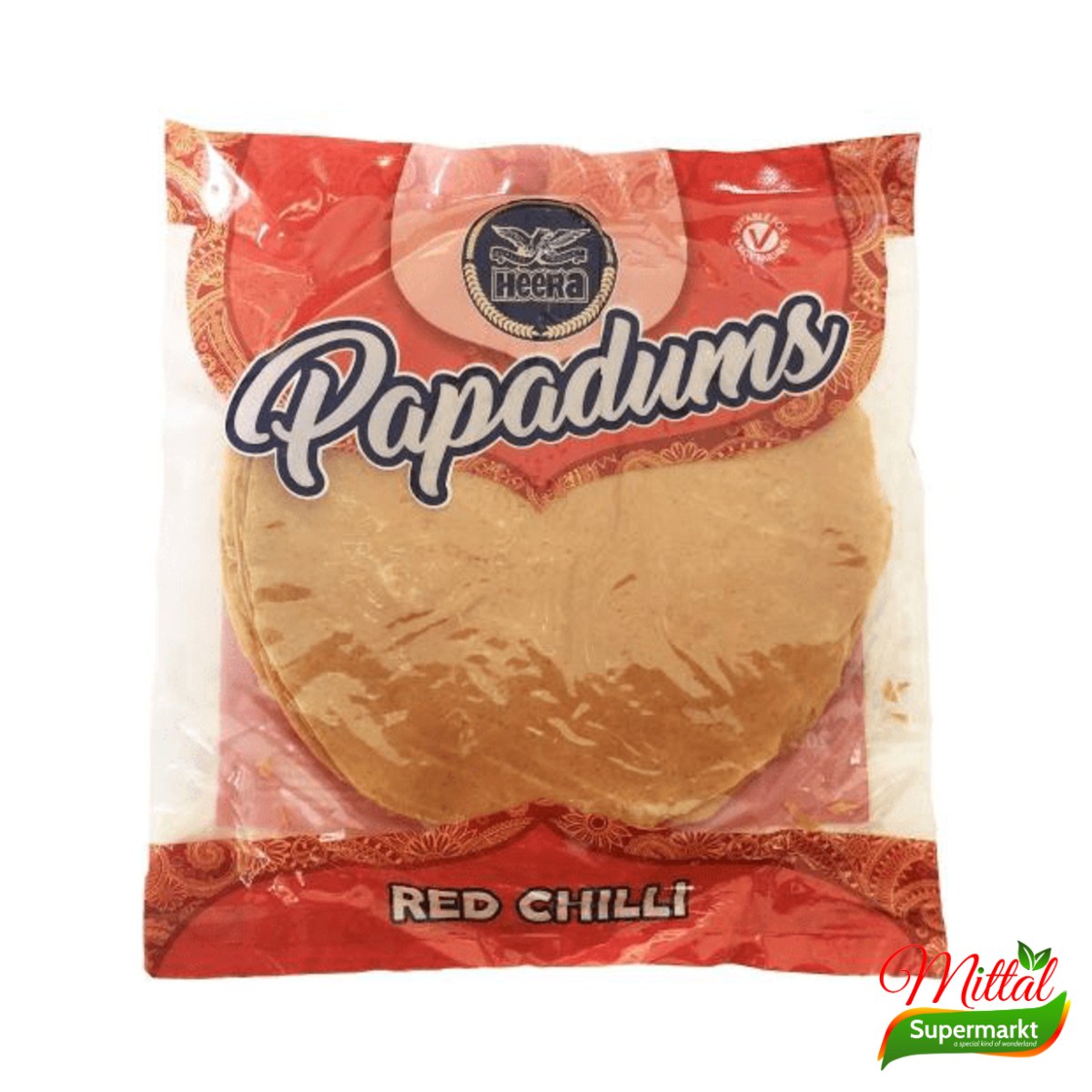 Heera Red Chilli Papad 200g, Pittige Papadums (Chilli Papad)