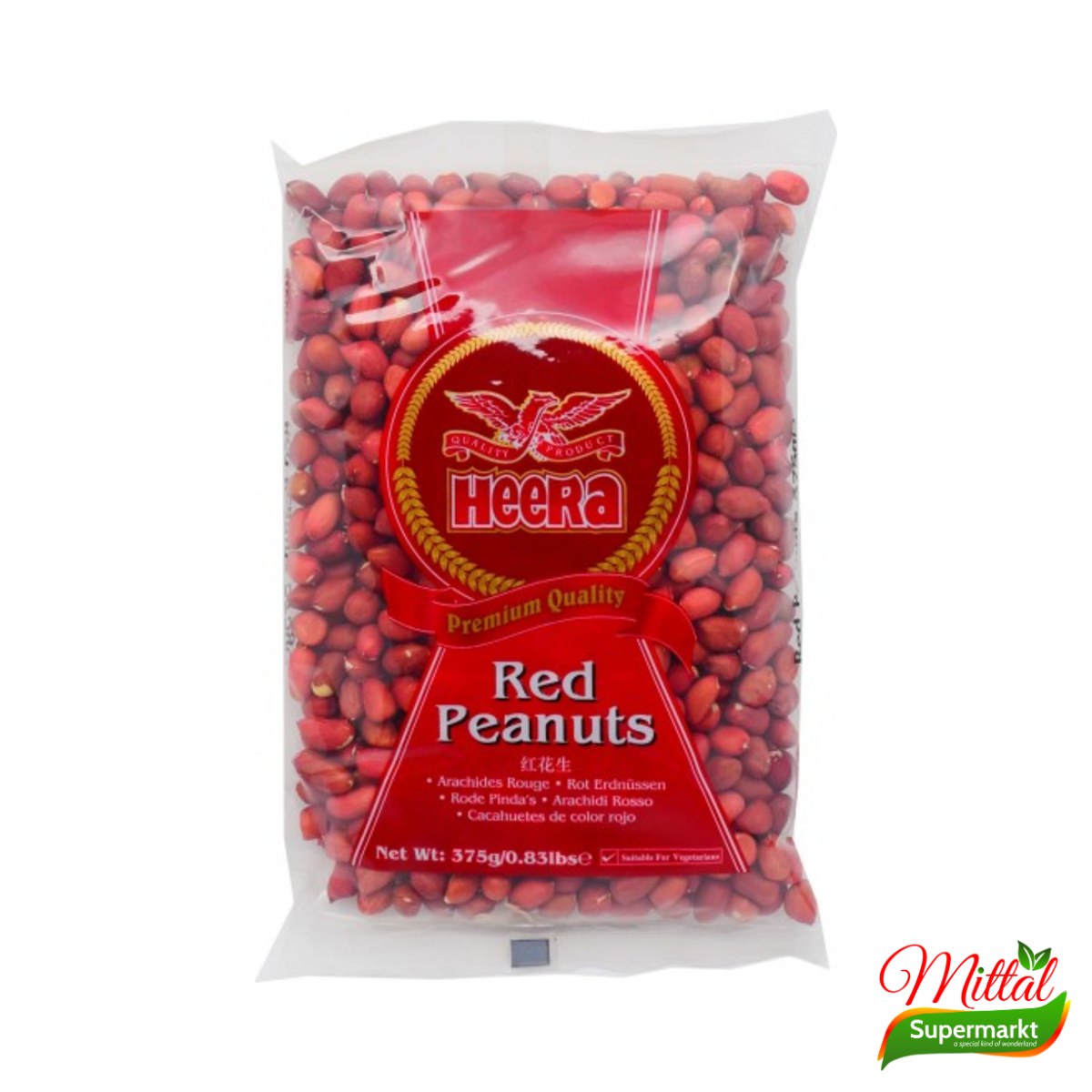 Heera Red Peanuts 375g, Rode Pinda's met Vlies (Moongphali)
