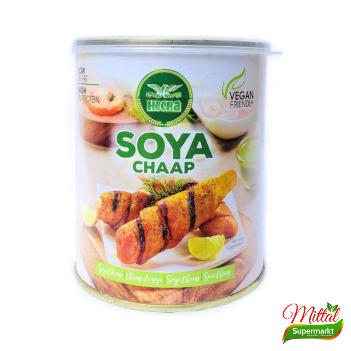 Heera Soya Chaap 800g, Sojastaafjes in Blik (Soya Chaap)