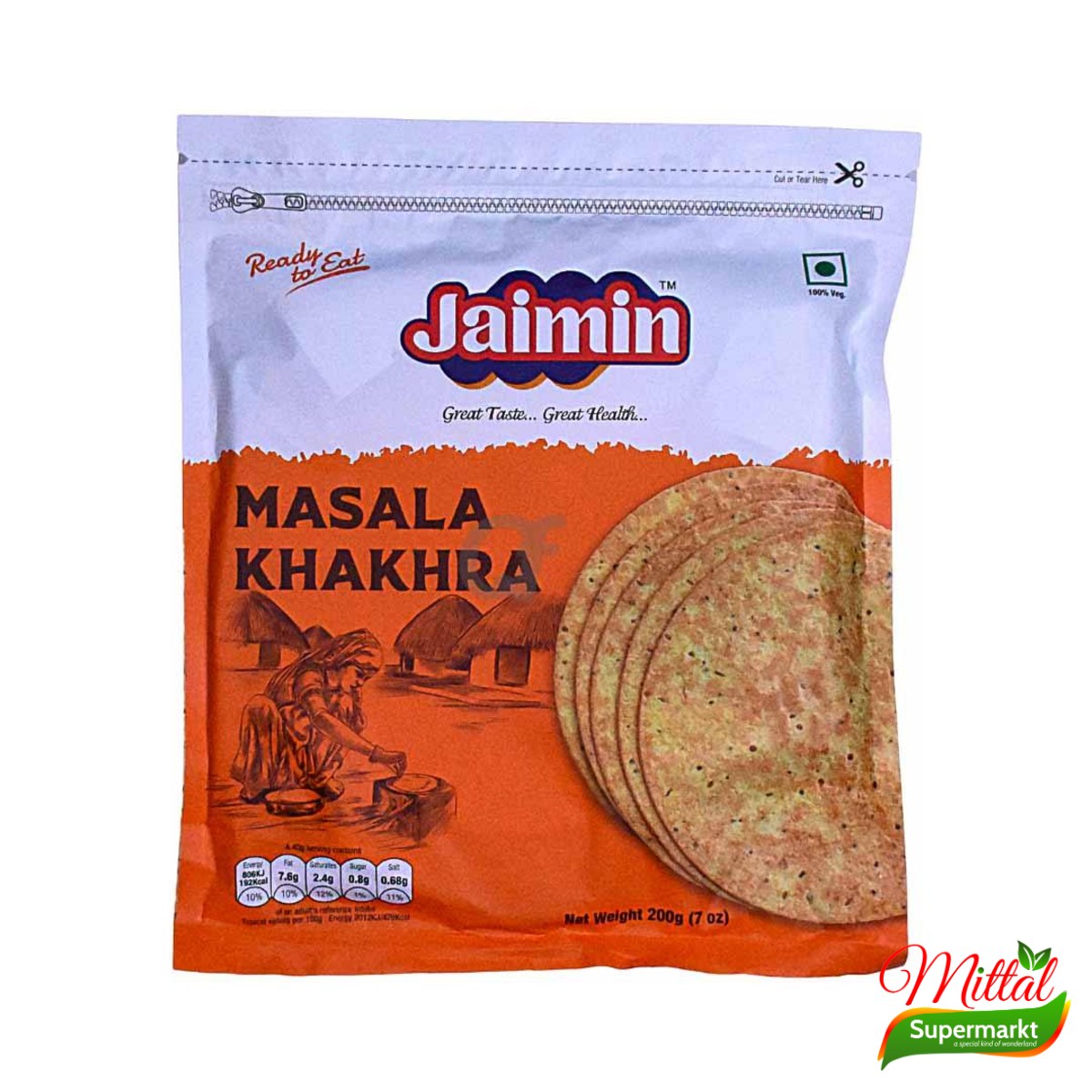 Jaimin Masala Khakhra 200g, Krokant Gekruid Platbrood (Khakhra)