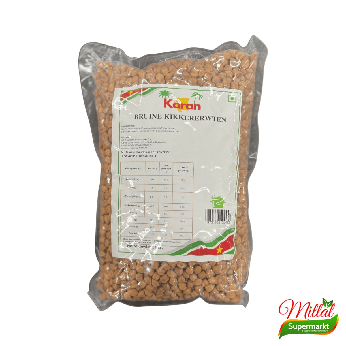 Karan Bruine Kikkererwten 1kg, Kala Chana Bruine Kikkererwten (Brown Chickpeas)