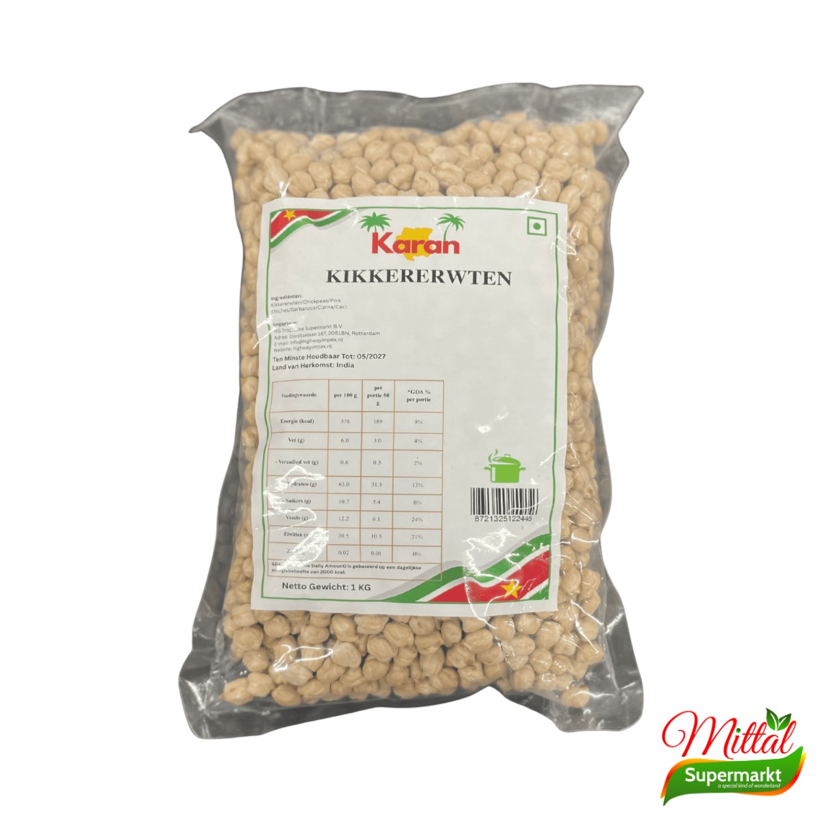 Karan Kikkererwten 1kg, Gedroogde Kikkererwten (Kabuli Chana)