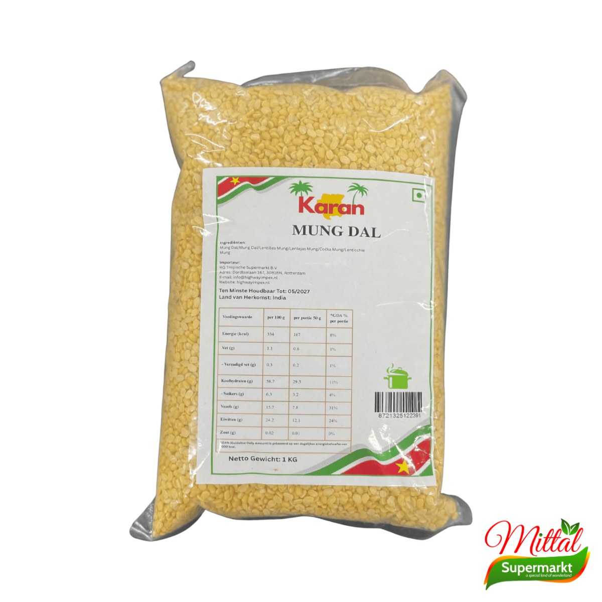 Karan Mung Dal 1kg, Gepelde Gele Mungdal (Yellow Mung Dal)