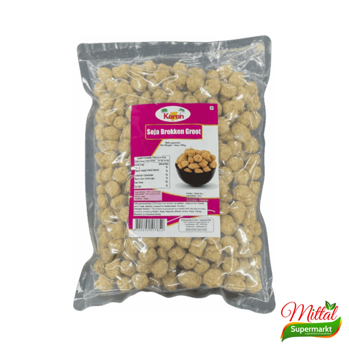 Karan Soja Brokken Groot 400g, Sojabrokken Vleesvervanger (Soya Chunks)