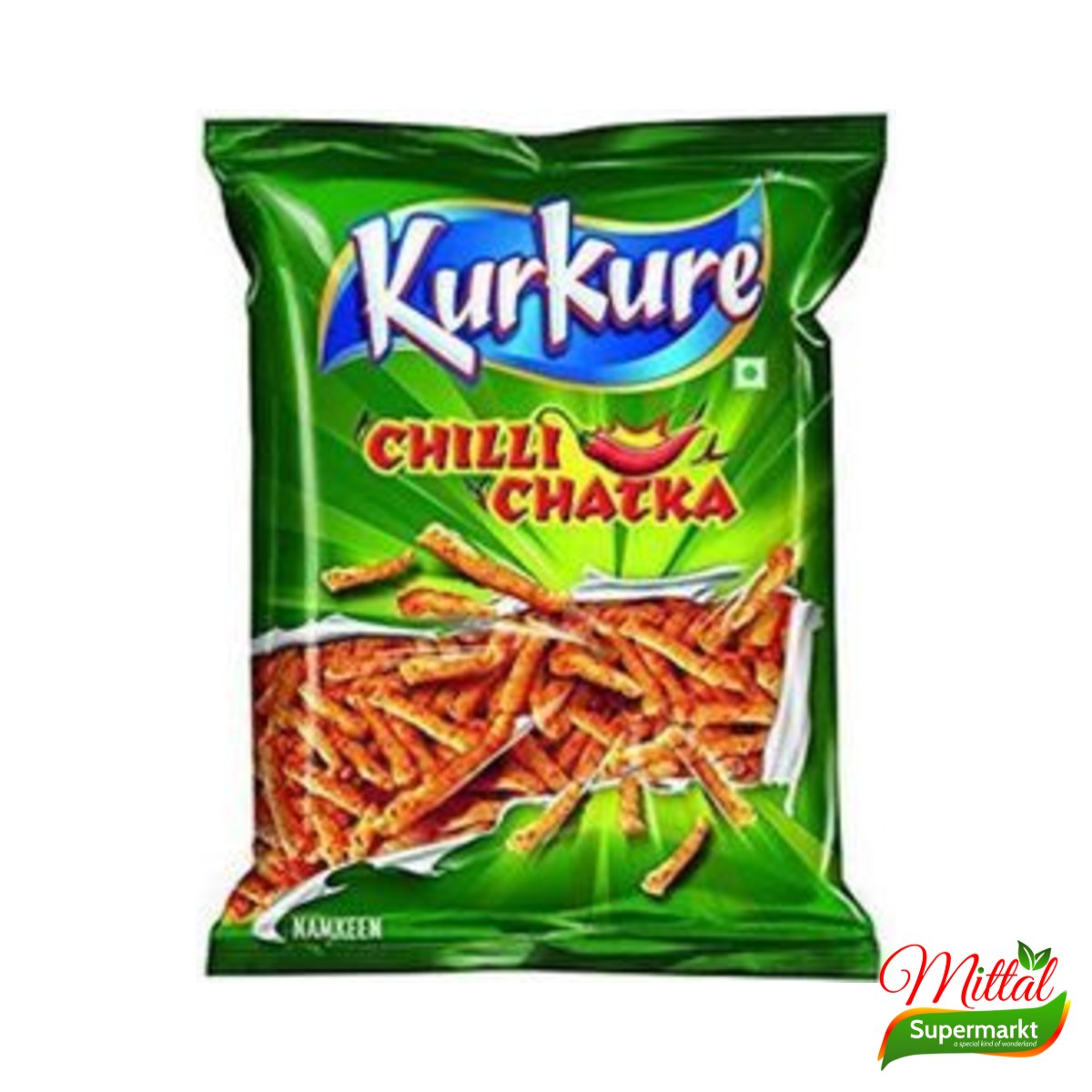 Kurkure Chilli Chatka 90g, Pittige Krokante Maïssnack (Kurkure)