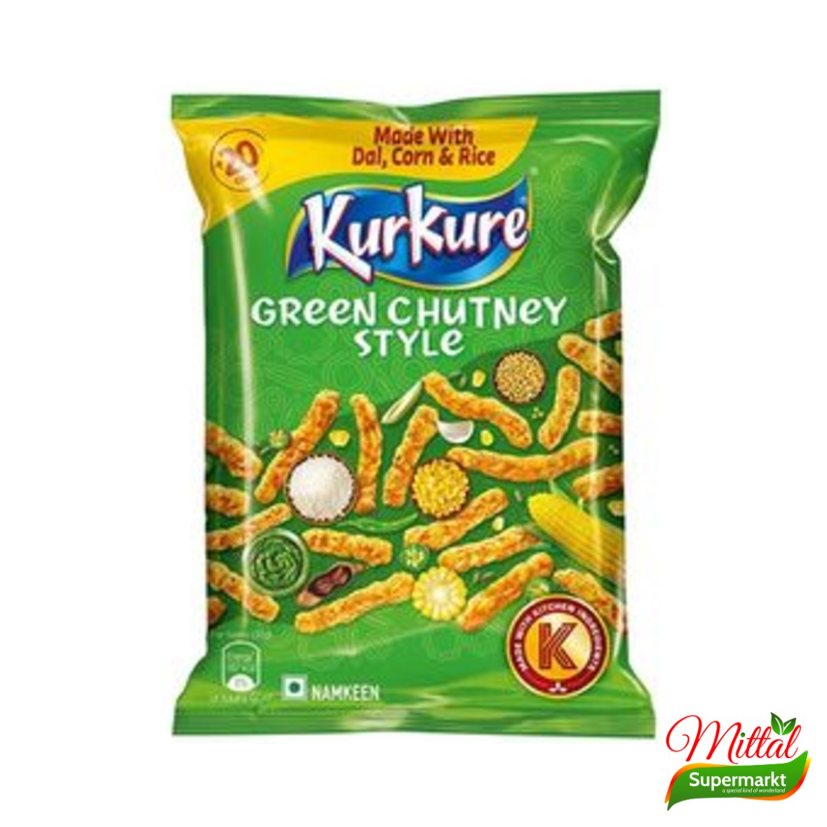 Kurkure Green Chutney, Krokante Maïssnack met Muntchutney (Kurkure)