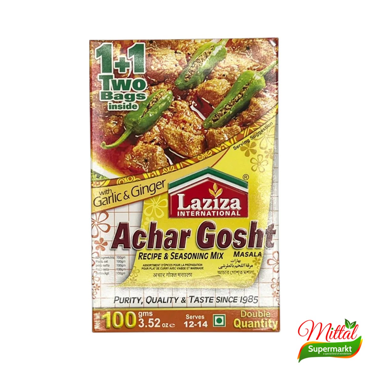 Laziza Achar Gosht 100g, Kruidenmix voor Pittige Vleescurry (Achar Gosht Masala)