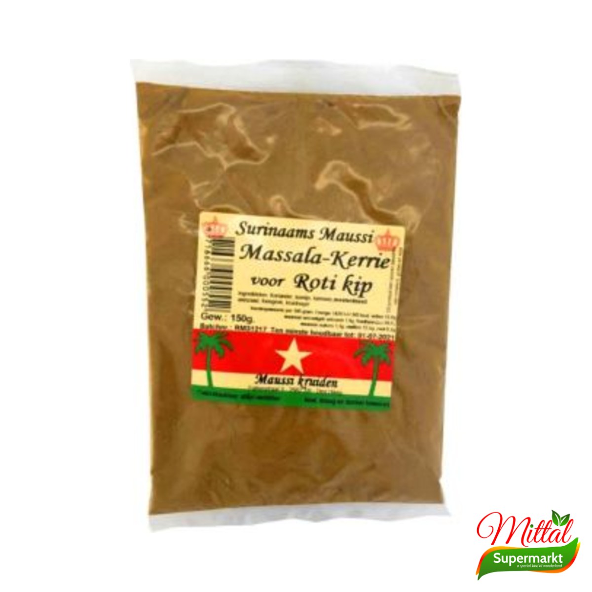 Maussi Kerie Roti Kip Masala 150g, Kruidenmix voor Roti Kip (Roti Curry Masala)
